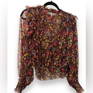 Free People Floral Twyla Smocked Blouse XL